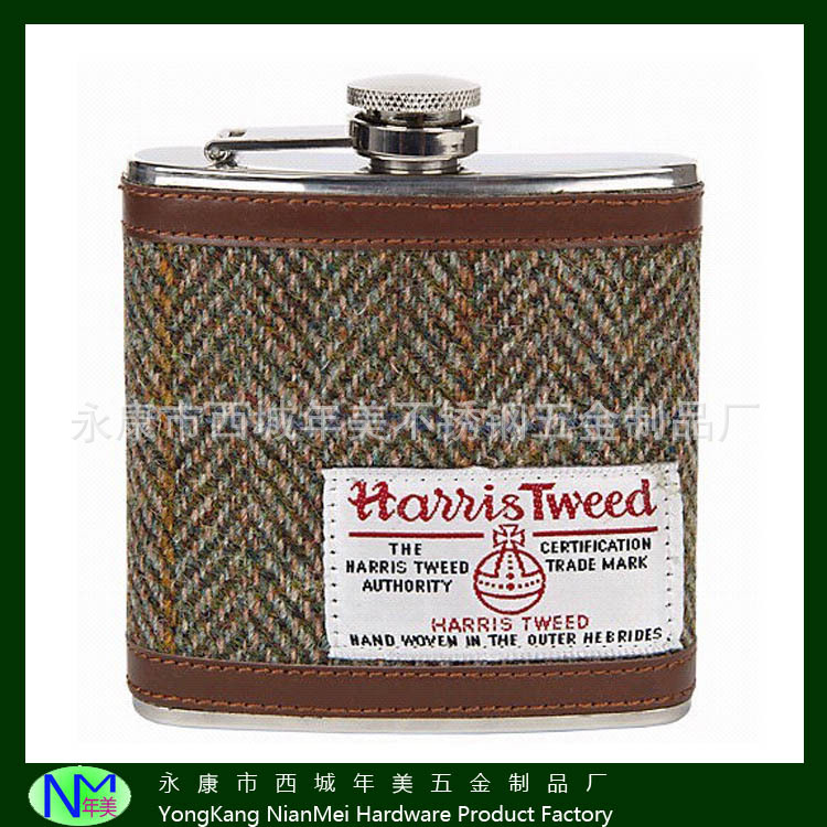 6OZ布料包裹贴片不锈钢酒壶厂家直销