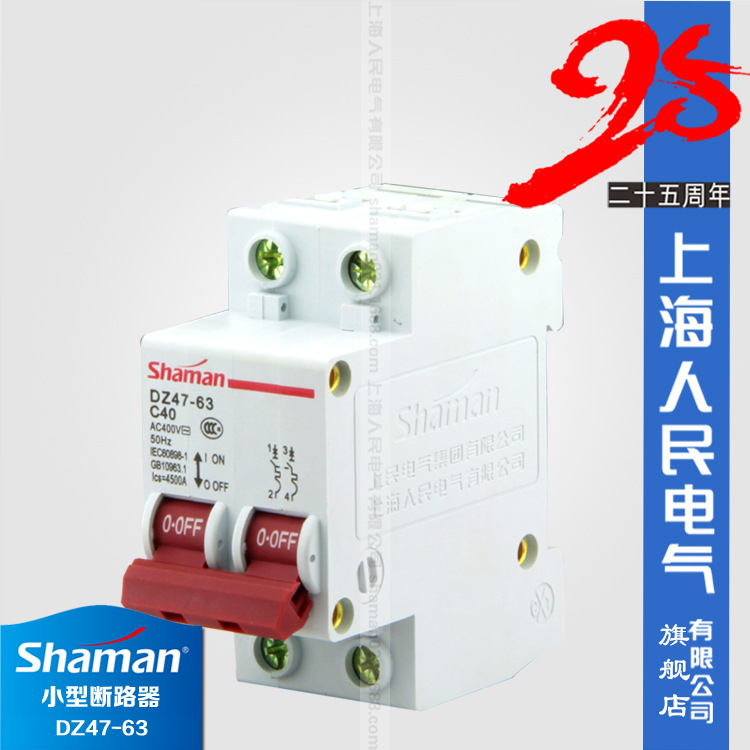 上海人民电气C型家用空开DZ47-63小型断路器2极2P大电流40A-63A