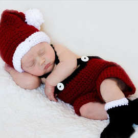 毛线手工编织儿童摄影服装 新生儿卡通圣诞服毛衣套装 宝宝拍照服