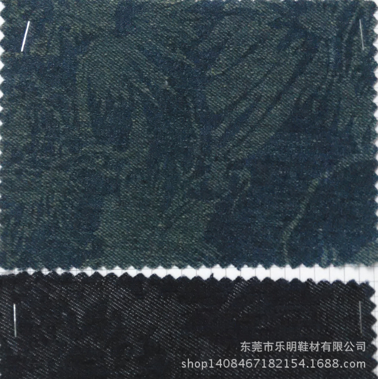 MB4363供应洗水压花牛仔树叶布料 适用鞋业帽业服装等