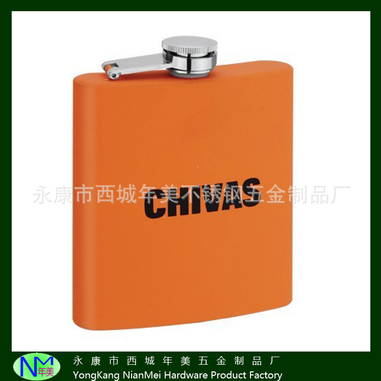 厂家直销6OZ喷漆丝印LOGO不锈钢酒壶