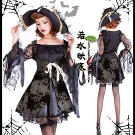 女帝女妖蜘蛛黑色吸血鬼长裙演出服巫婆装万圣节服装女王女巫服装