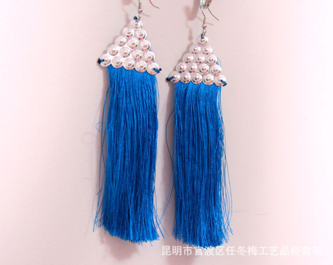 手工三角苗银流苏耳环