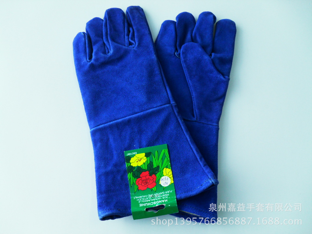 牛二层皮蓝色电焊手套