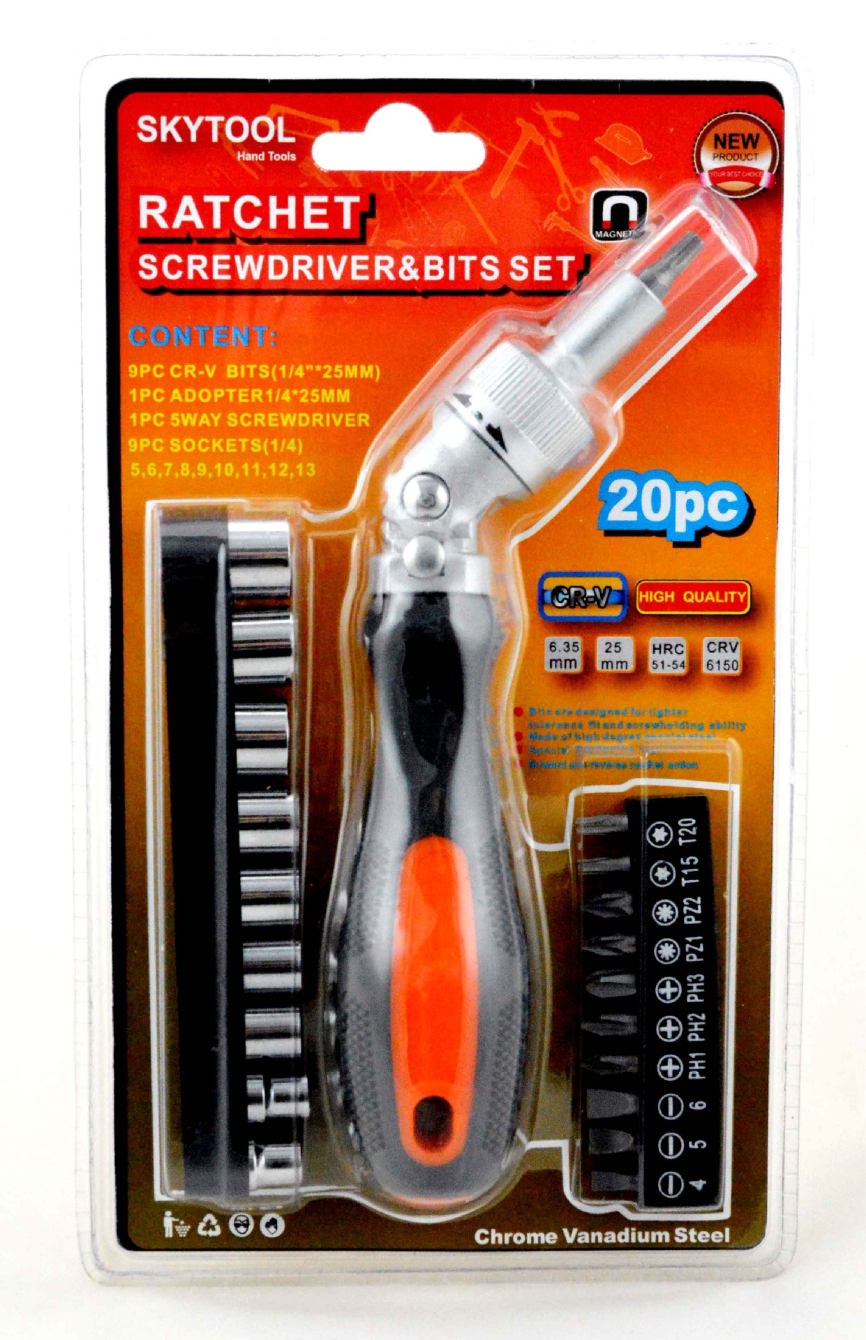 HZE-8354供应20件万向棘轮螺丝刀组套，批头套筒组套，3向棘轮柄