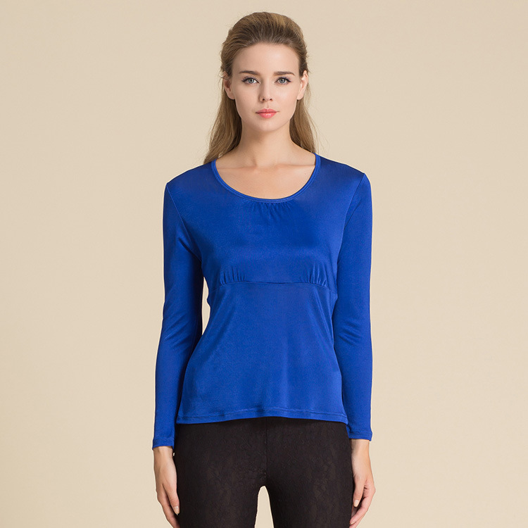Womens Loose Fit Silk Knit Long Sleeve T Shirt Round Neck Two Section Design Soft Mulberry Silk Fall Casual Wear