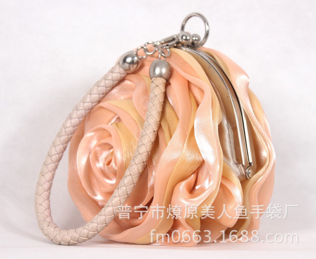 Túi xách tay nữ hoa 3D lụa dạ hội cô dâu — Màu tím, Màu đen, Màu hồng, Màu xám đen chi tiết 19
