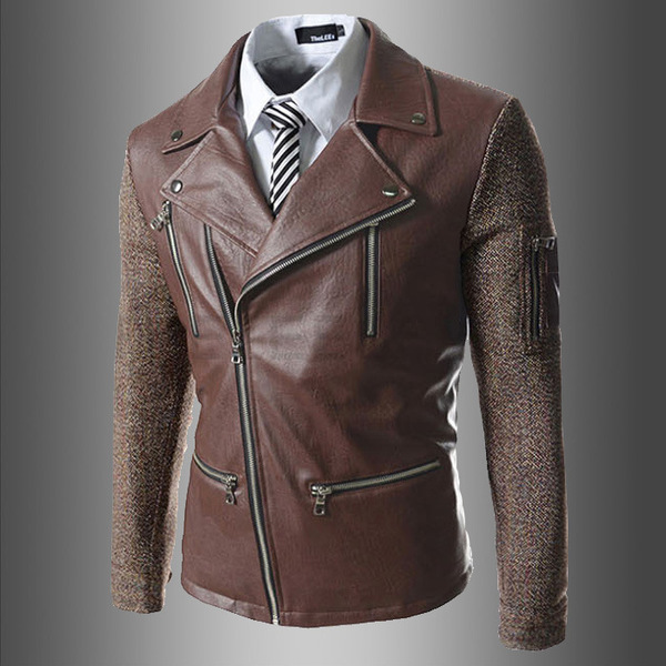 Autumn winter new foreign trade fashion color multi zipper Korean version men repair collar coat coat