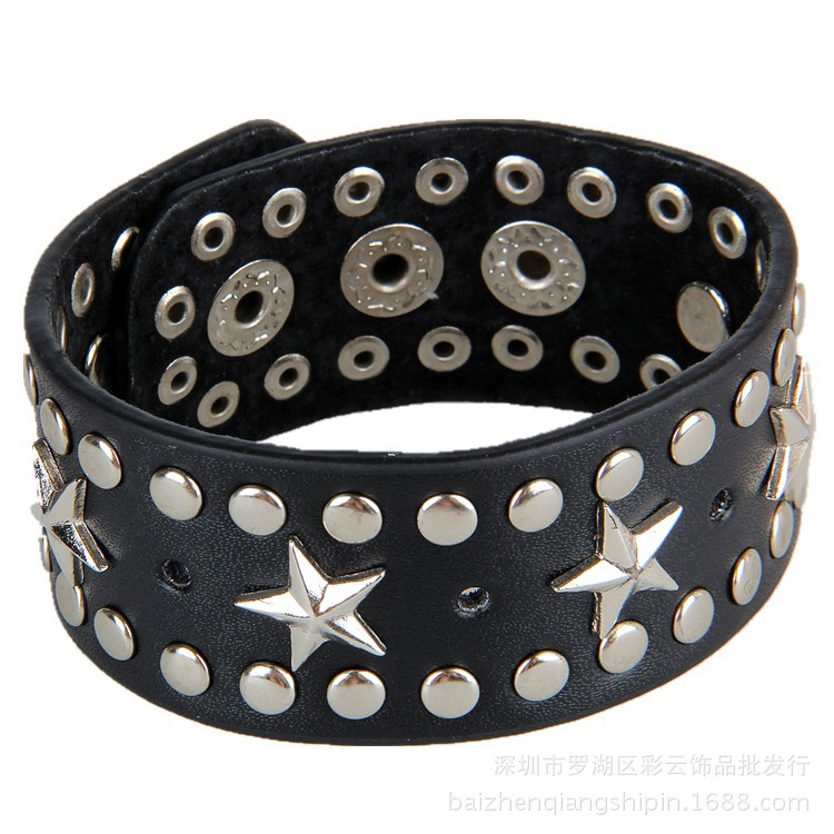 European and American foreign trade website fashion jewelry bracelet non-mainstream punk exaggerated nail five-pointed star delicate leather bracelet