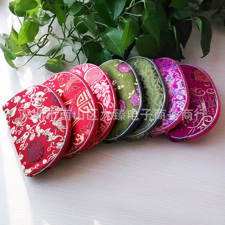 民族风锦缎拉链零钱钥匙杂物包手拿晚宴包化妆包中式丝绸五件套包