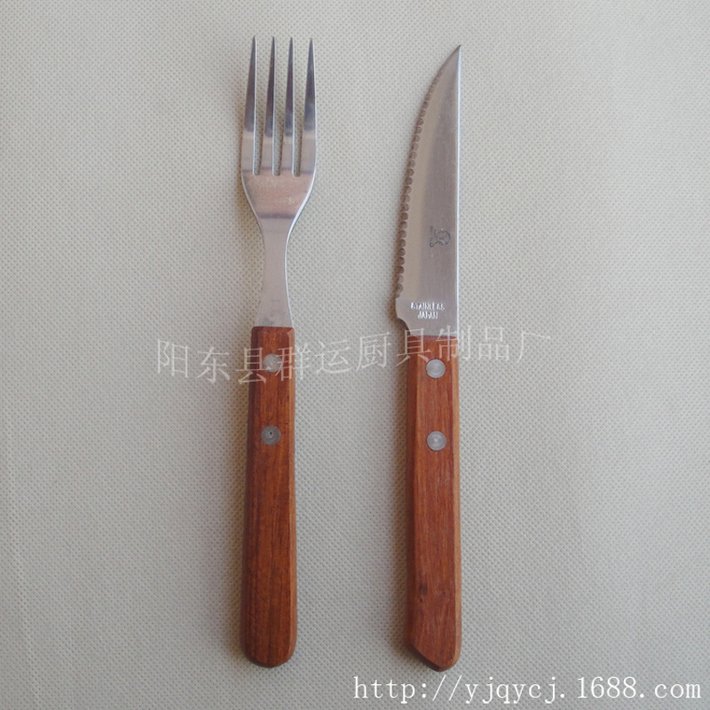 西餐牛排刀叉两件套 批发红原木柄鲍鱼刀叉 西餐牛扒刀叉用具