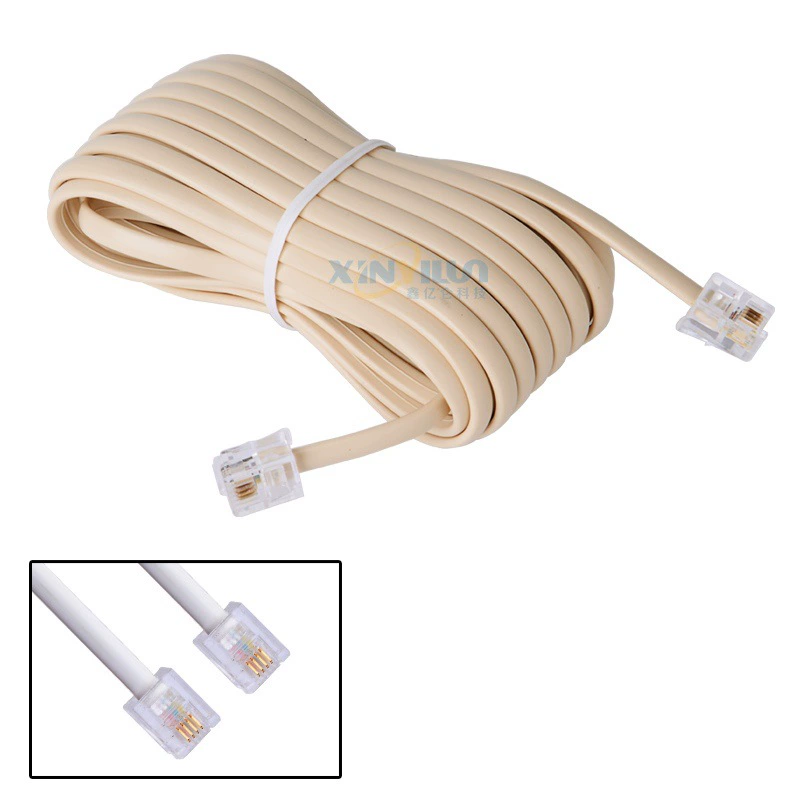 4-жильная телефонная линия, нейлоновый провод, медная фольга, телефонная линия RJ11 6P4C, бежевый, 7,7 м, 25 футов