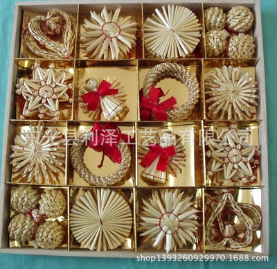 传统圣诞节装饰品 复古装饰品 手工稻草圣诞节挂件 稻草工艺品|ru