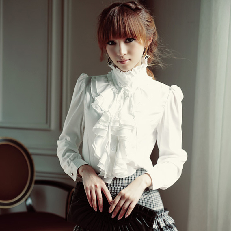 Spring new women's shirt long sleeve chiffon shirt large size white shirt collar lace Palace shirt Women wholesale agent