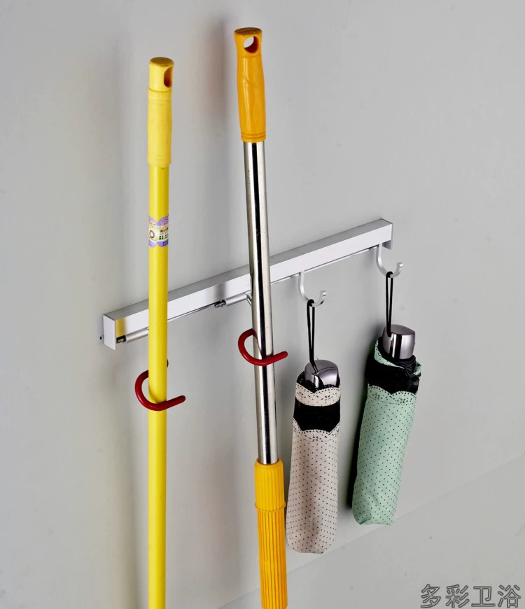Factory hot selling multifunctional space aluminum mop broom rag holder with hook balcony bathroom 2 tow 2 hanging