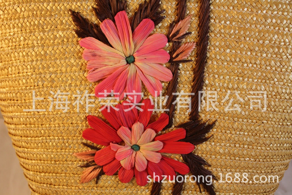 Manufactor machining Ribbon embroidery Hand embroidery PP Grass Hand Sewing Flowers Raffia Woven flowers Embroidered pearl flower with netted yarn