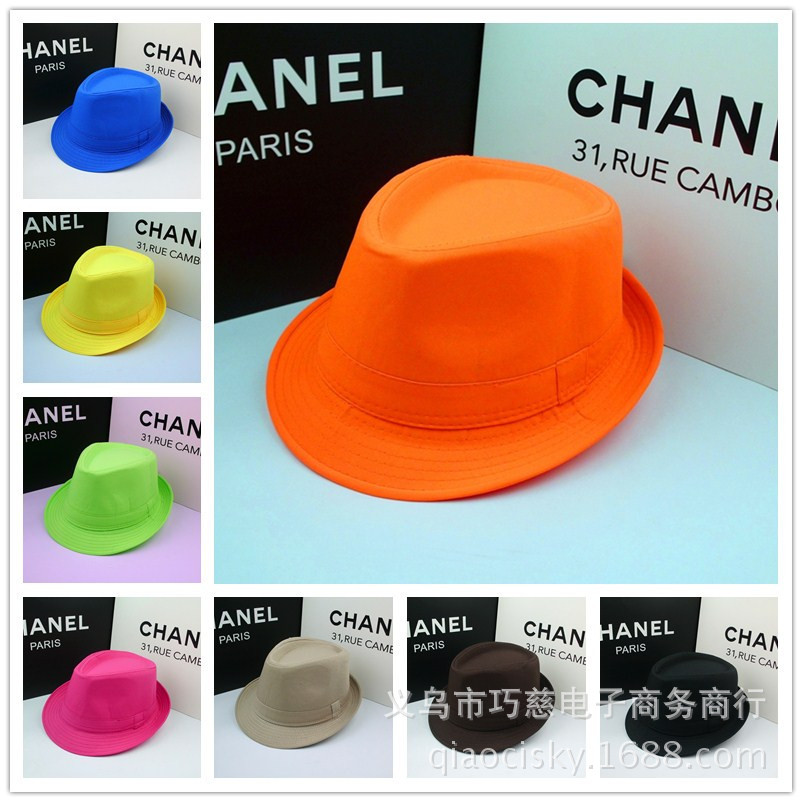 新款荧光礼帽 舞台道具帽 QJ102亮片刺绣糖果色礼帽 爵士帽12色|ru