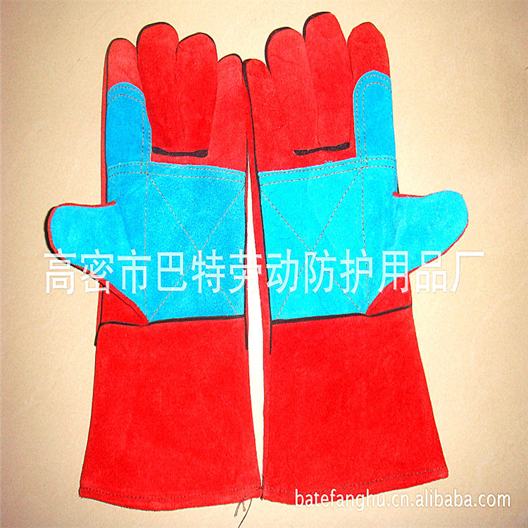 劳保手套 焊工专用隔热耐磨防烫伤二牛皮电焊手套长款