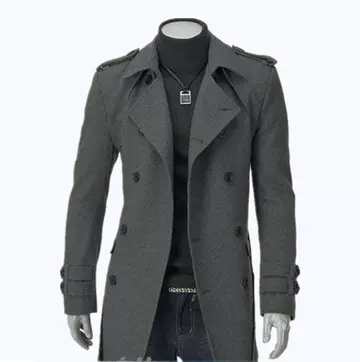 Men'S Winter New Woolen Coat Epaulettes Medium Long Double Breasted Solid Coat - ShopShipShake