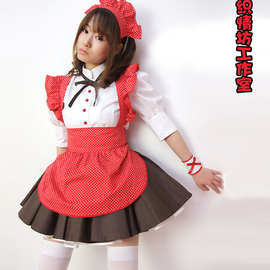 【织情坊】洛丽塔女仆装 卡哇伊红色可爱女佣装 餐厅服务员工作服
