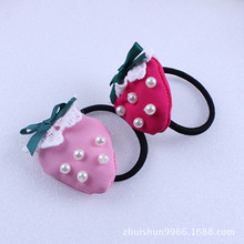 綴順飾品廠家直銷新款兒童發飾皮筋 漂亮珍珠草莓發圈發繩