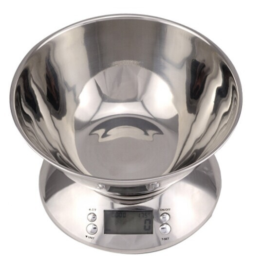 精美不锈钢厨房秤5kg水果秤 电子厨房秤不锈钢去皮水果秤烘焙称1g