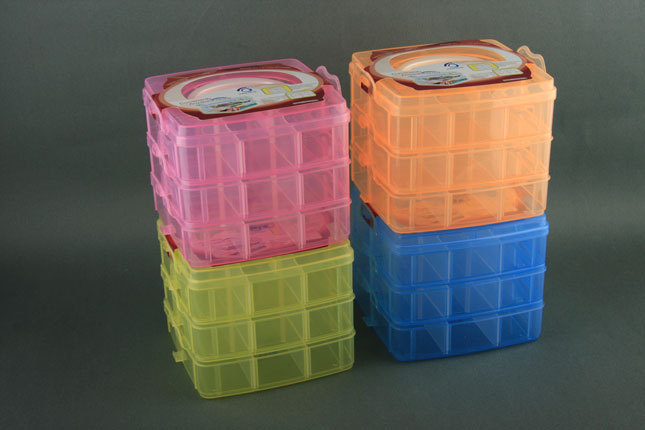 手提式小三层自由分离式18格多用储物箱*塑料盒*收纳盒*首饰盒