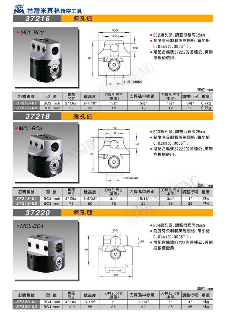 台湾米其林精密工具搪孔头厂家代理  37216-37220 BC2-3/4 型号全