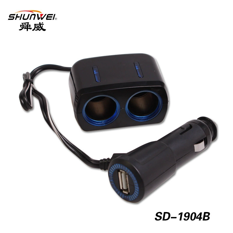 舜威 SD-1904B двухразъемный USB зажигалка с двумя отверстиями, источник питания автомобиля, USB-зарядное устройство