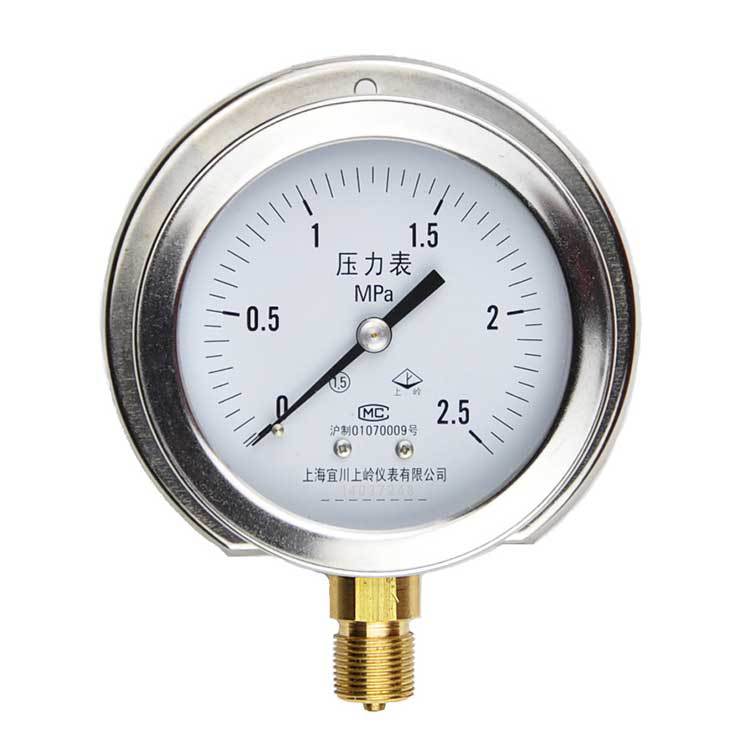上海宜川 60周年 上岭Y100TBFK 带边 耐腐蚀 不锈钢外壳压力表