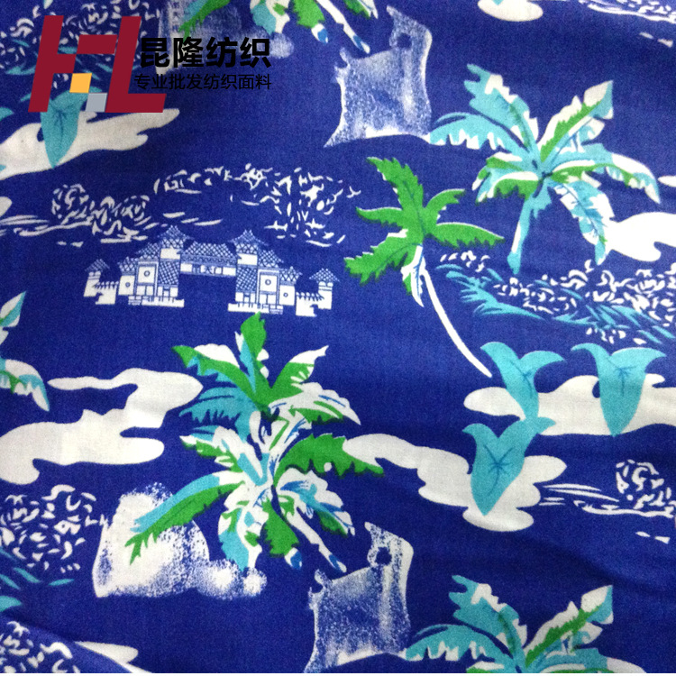 厂家直销 100%全棉夏威夷椰树布料 环保服装印花夏威夷椰树布料