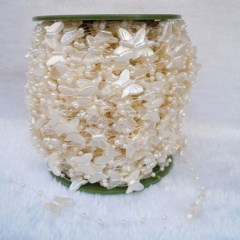 蝴蝶连线珠挂帘材料批发 彩色AB珠帘欧式装饰 仿珍珠珠链厂家|ru