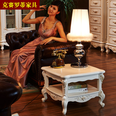 欧式茶几方形阳台圆凳茶几沙发边几角几实木简约烤漆象牙白茶几|ms