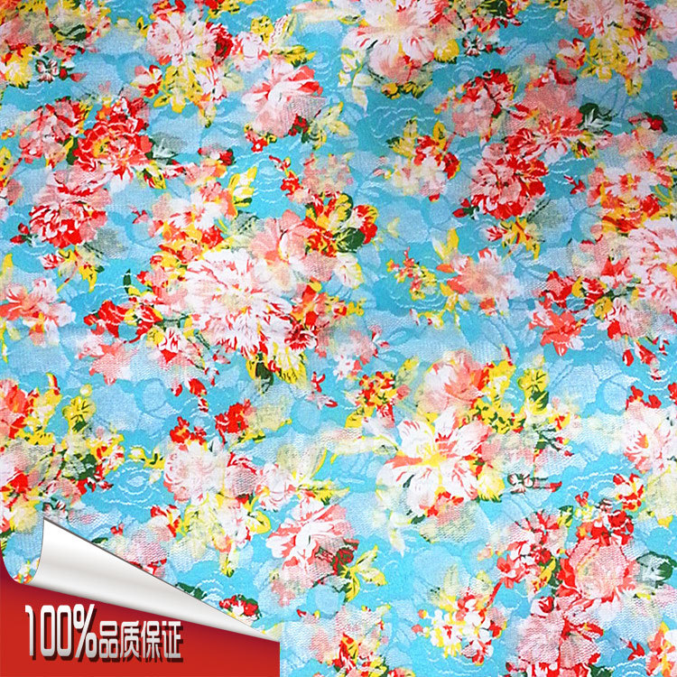 新款玫瑰花型 蕾丝复合针织底印花面料 各种时装面料 厂家直销