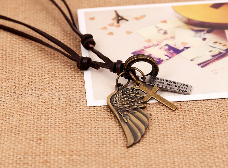 Angel Wing Genuine Leather Necklace Hot Leather Necklace Popular Necklace Wholesale