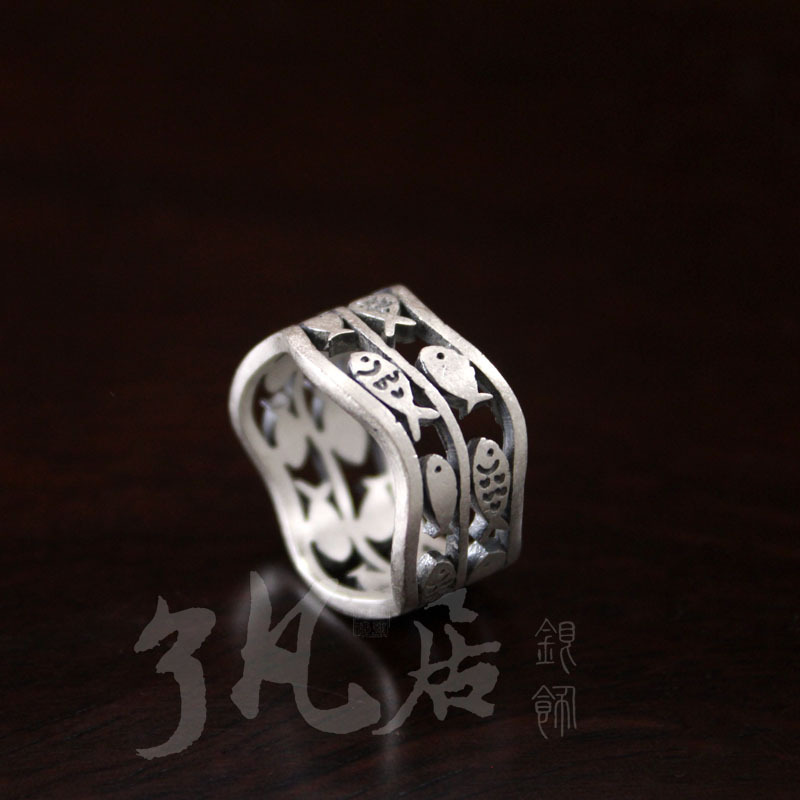 Fanju silver jewelry S990 foot silver ring matte Thai silver wide…