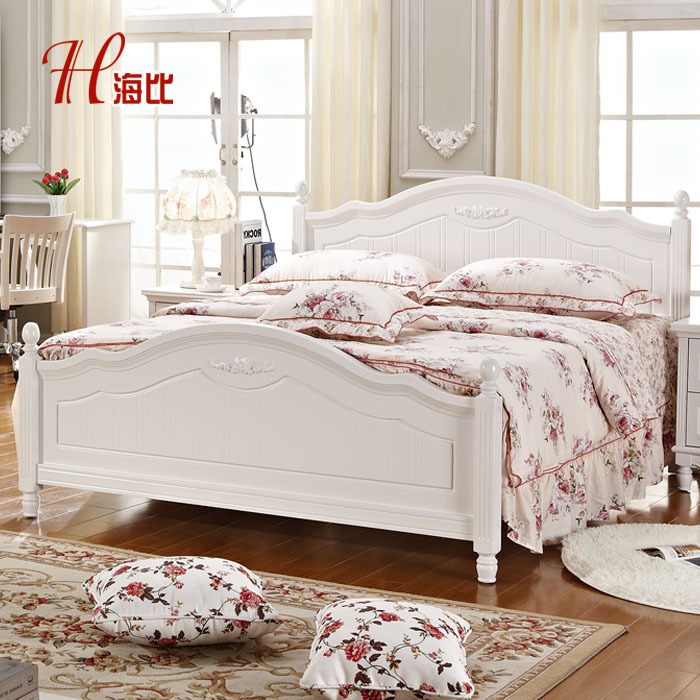 欧式床 实木床 公主床 韩式田园床 1.51.8米单双人床白色床H002|ms