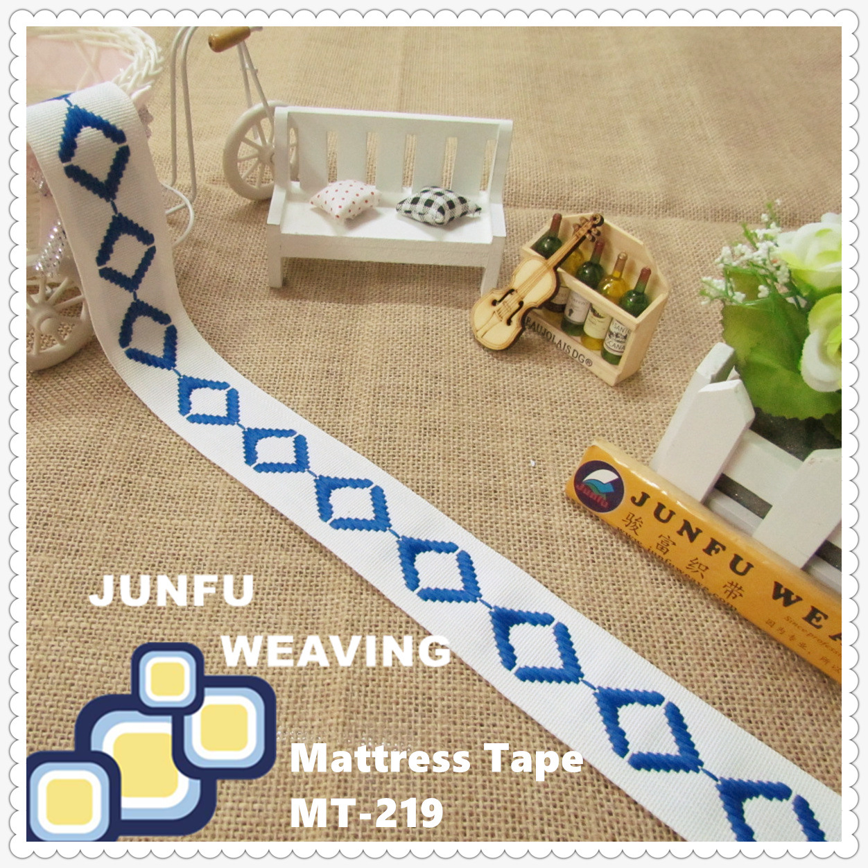 【床垫围边带】MT-219# 蓝色大菱形包边带 新款织带辅料