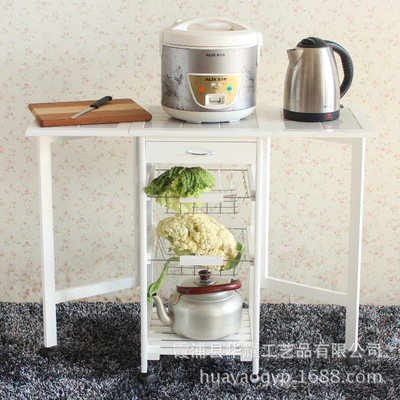 凯耀厨房实木折叠小桌子 耐高温瓷砖面微波炉置物架|ms