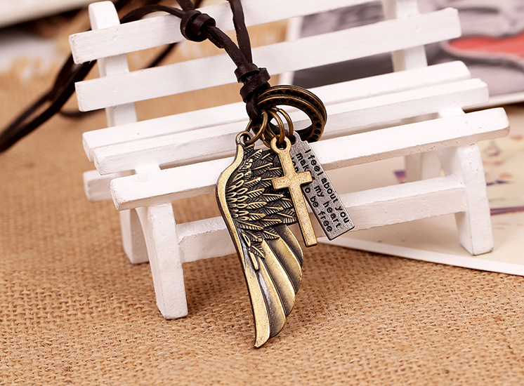 Angel Wing Genuine Leather Necklace Hot Leather Necklace Popular Necklace Wholesale