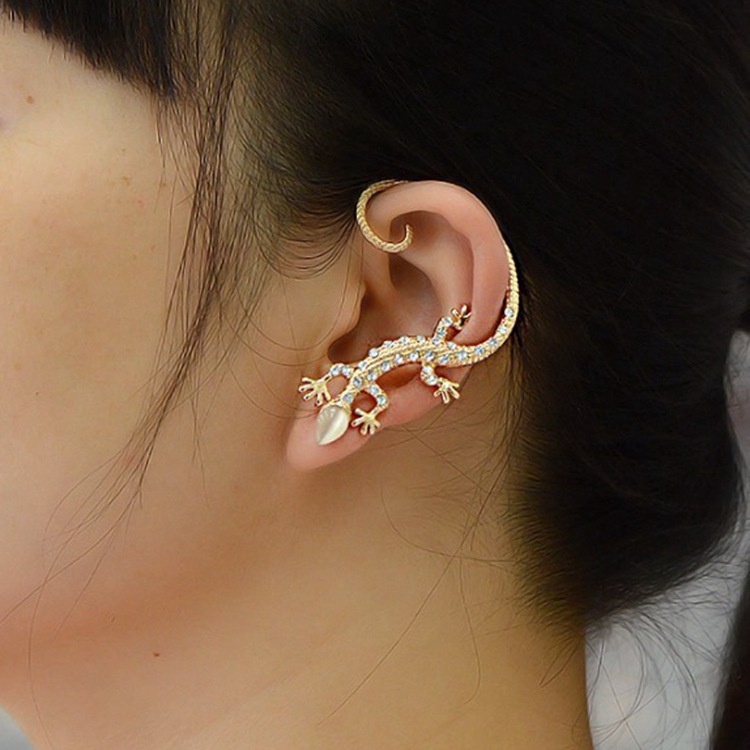 1 Piece Vintage Style Gecko Inlay Alloy Rhinestones Ear Cuffs display picture 1