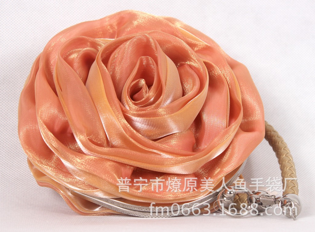 Túi xách tay hình tròn mini lụa hoa hồng dễ thương cho cô dâu — Màu tím, Màu đen, Màu hồng, Màu cà phê chi tiết 13