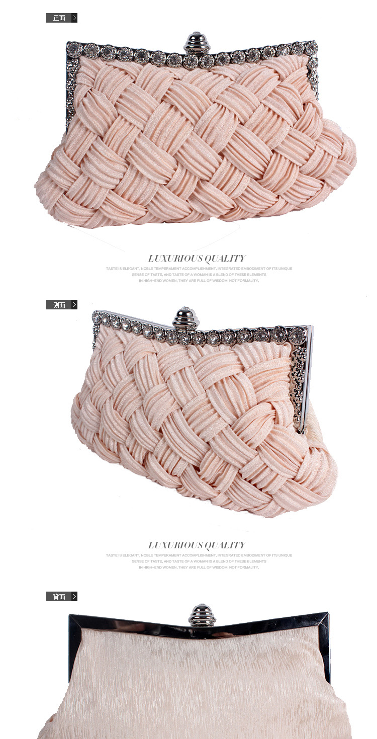 Túi clutch dạ tiệc satin đính đá rhinestone cho cô dâu — Màu trắng, Màu đỏ, Màu tím, Màu xanh đậm chi tiết 8