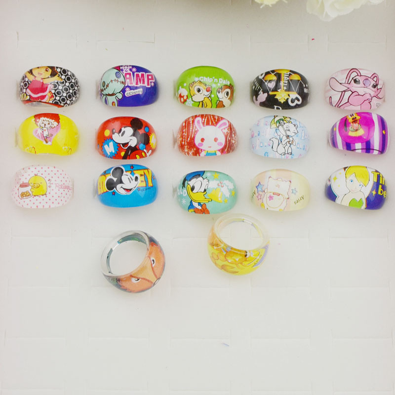 混款卡通动画儿童戒指 玩具戒指 格子铺 热转印塑料指环