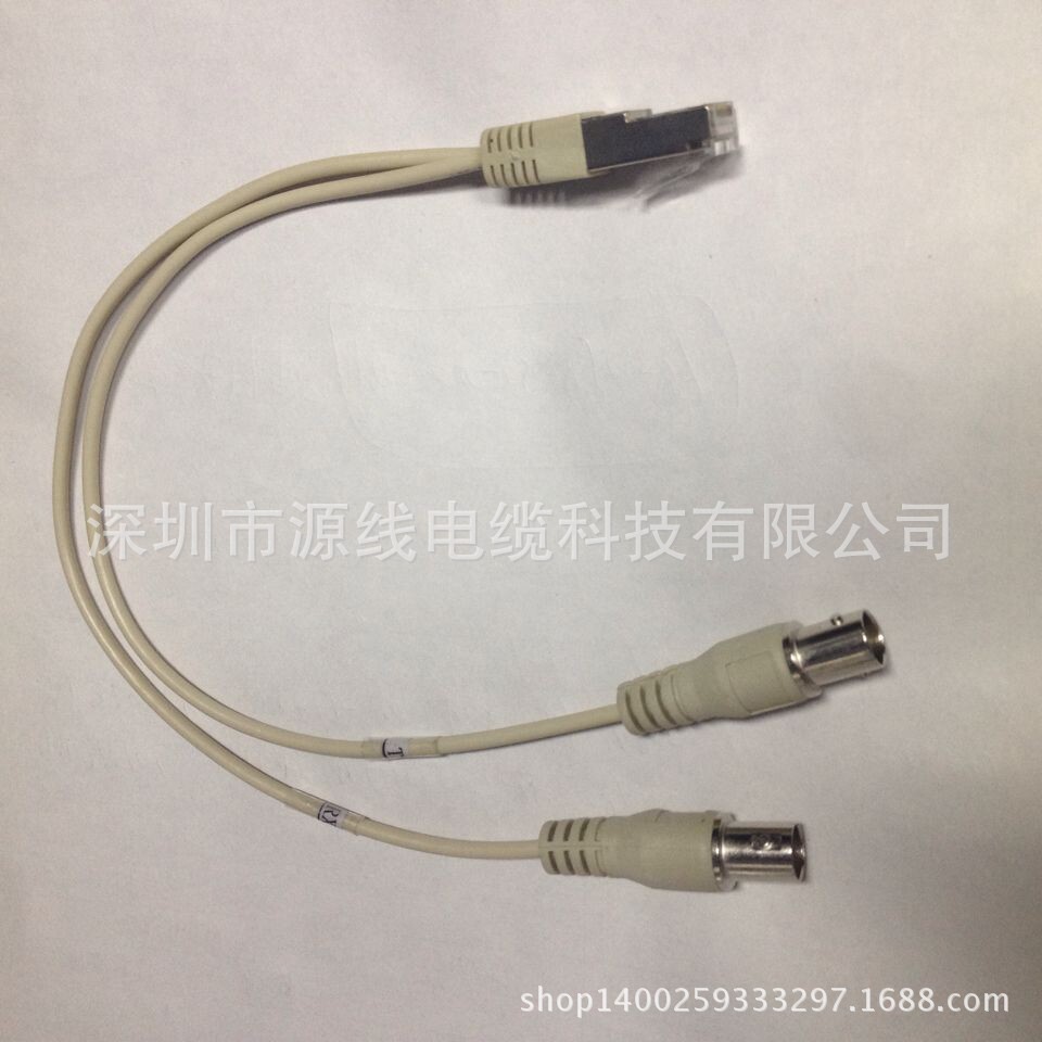 定做应数字电视线 RJ45-2BNC母，BNC视频线 E1-RJ45BNC线 30CM