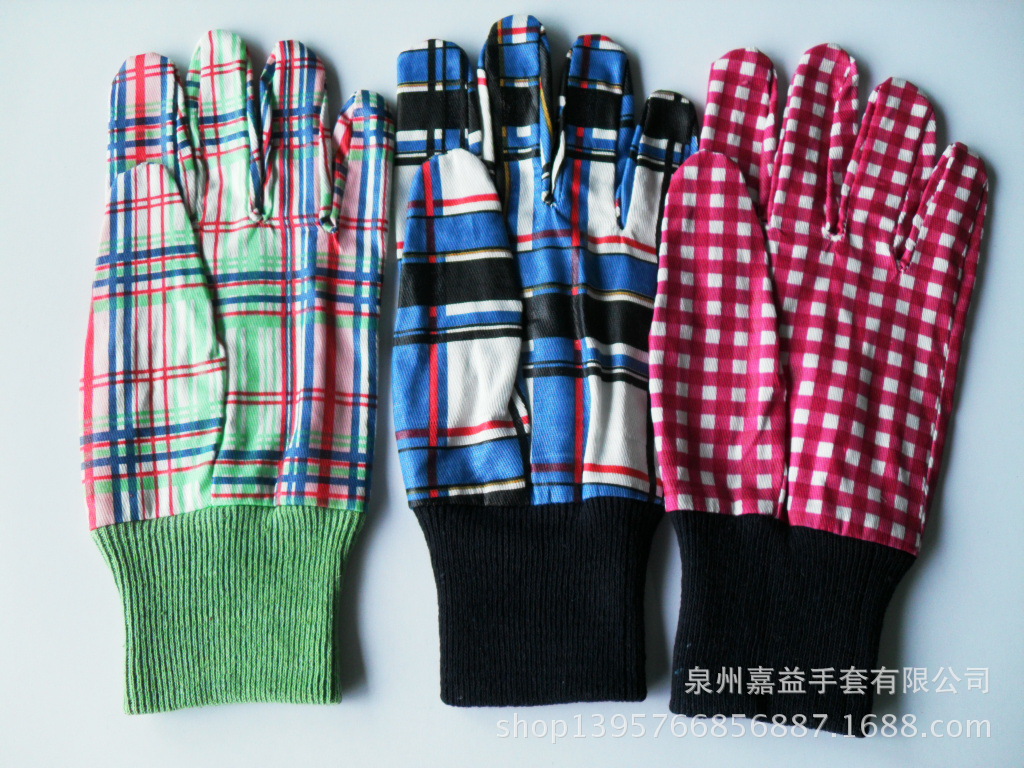 卡其布条纹罗口花园手套