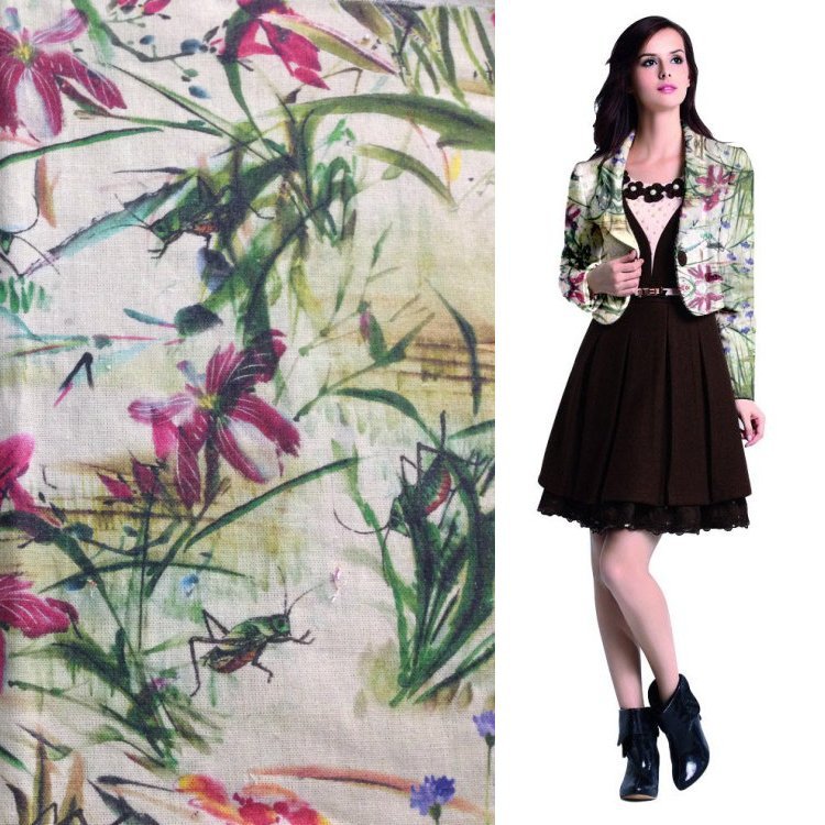 活性数码印花 麻棉薄款女装 新款时尚服装面料 FM1005