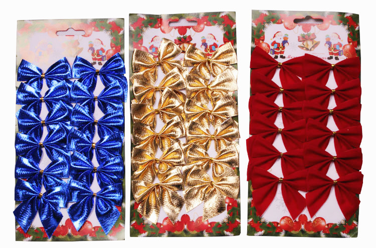 圣诞植绒烫金蝴蝶结 圣诞树挂件 圣诞节装饰品外贸热销（12只装）