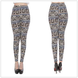 9427  柔软波浪几何腰果花印花打底裤  leggings 批发