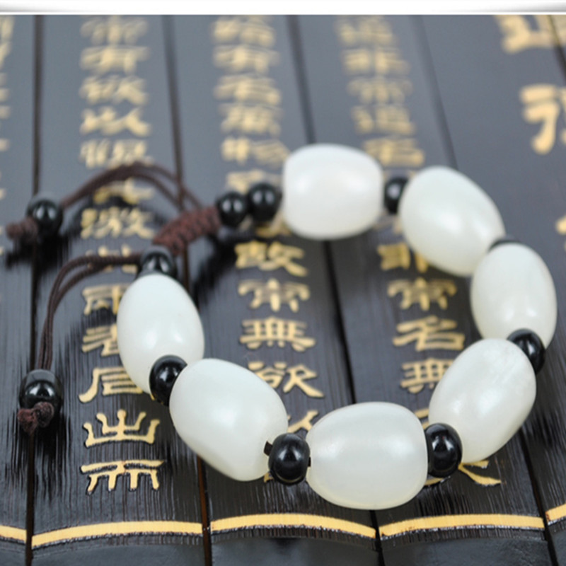 厂家批发男女款白玉手链可调节天然阿富汗玉白玉手链手串